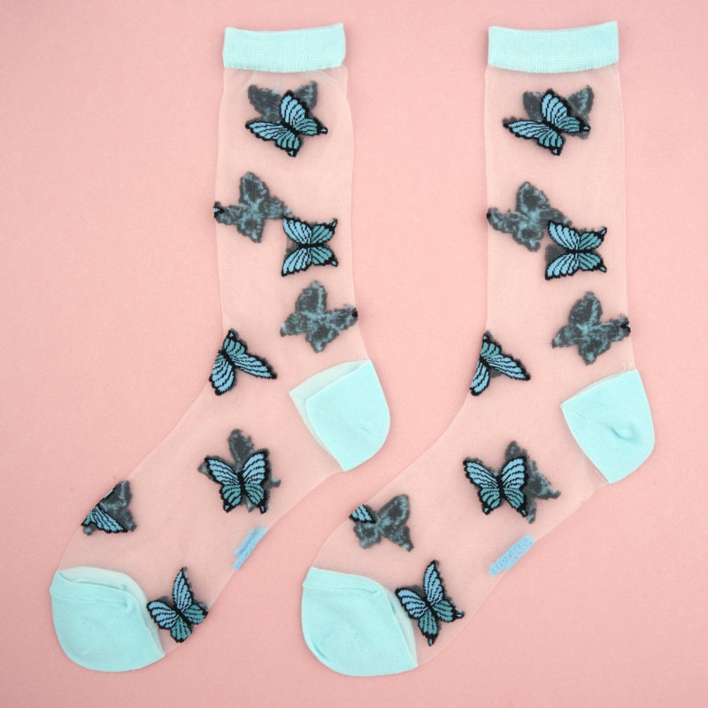 Chaussettes Transparentes Papillons Bleus