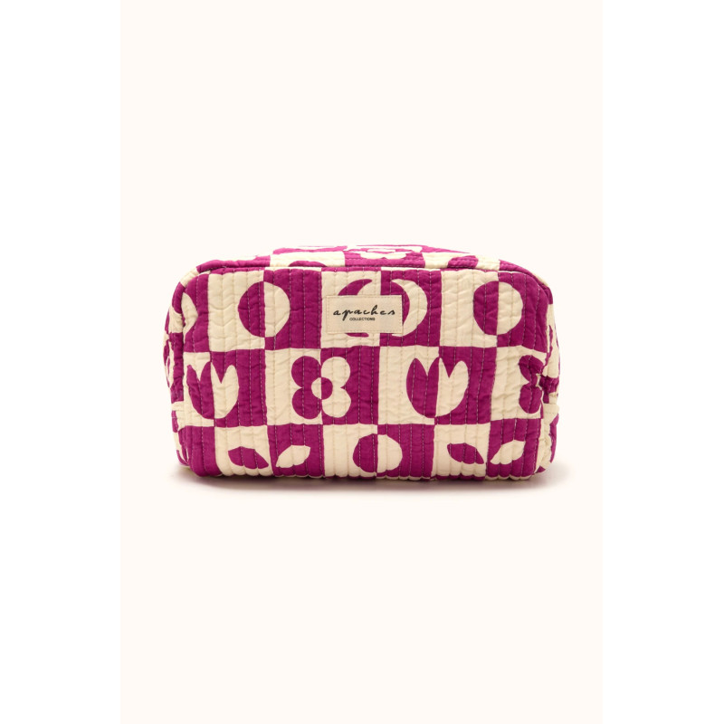 Grande trousse de toilette "Damier" Fuchsia - Apaches | Boutique Le Pompon