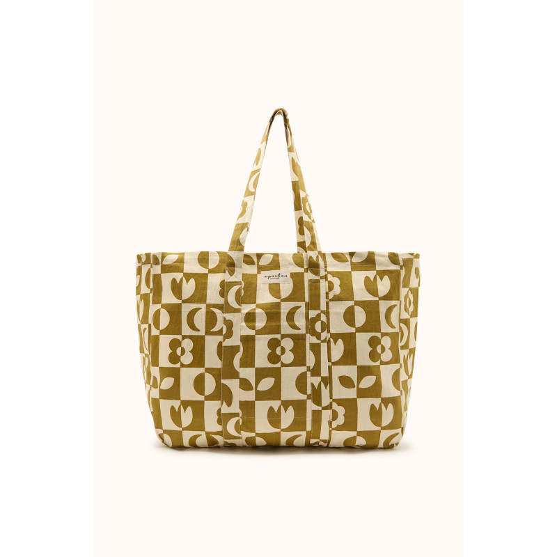 Cabas en coton épais impression damier- Apaches Collections | Boutique Le Pompon